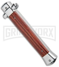 Mago 11" Wood Italian Stiletto OTF Automatic Knife - Satin Plain -Kershaw Shop Mago 11in Wood Italian Stiletto OTF Auto Satin GX 33803 jr side large