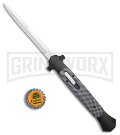 Mago 13" Sim CF/ Black D/A Italian Stiletto OTF Knife - Satin Plain Bayo -Kershaw Shop Mago 13in Sim CF Black DA Italian Stiletto OTF Satin Bayo GX 39629 jr bottlecap large