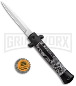Mago 9" Black Cottonmouth Italian Stiletto OTF Automatic Knife - Satin Bayo -Kershaw Shop Mago 9in Black Cottonmouth Italian Stiletto OTF Auto Satin Bayo GX 37240 jr bottlecap large