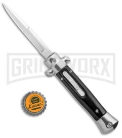 Mago 9" Black Acrylic Italian Stiletto OTF Automatic Knife Bayo - Polished Plain -Kershaw Shop Mago 9in Black Ebony Italian Stiletto OTF Auto Bayo Satin GX 37567 jr bottlecap large