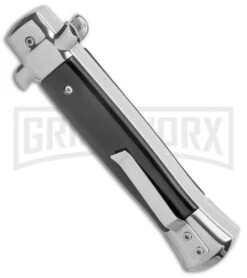 Mago 9" Black Acrylic Italian Stiletto OTF Automatic Knife Bayo - Polished Plain -Kershaw Shop Mago 9in Black Ebony Italian Stiletto OTF Auto Bayo Satin GX 37567 jr side large