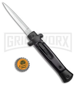 Mago 9" Black Marble Italian Stiletto OTF Auto Knife Dagger W/clip - Satin Plain -Kershaw Shop Mago 9in Black Marble Black Bolster Stiletto OTF Dagger BHQ 179401 jr bottlecap large