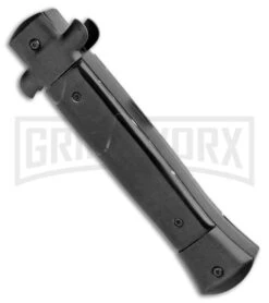 Mago 9" Black Marble Italian Stiletto OTF Auto Knife Dagger Black Bolster Dagger -Kershaw Shop Mago 9in Black Marble Italian Stiletto OTF Black Bolsters Dagger Satin GX 33948 jr side large