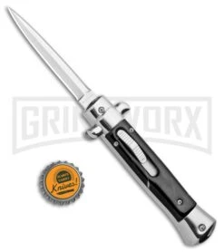 Mago 9" Black Marble Italian Stiletto OTF Automatic Knife Dagger - Satin Plain -Kershaw Shop Mago 9in Black Marble Italian Stiletto OTF Satin Bolsters Dagger Satin GX 33908 jr bottlecap large