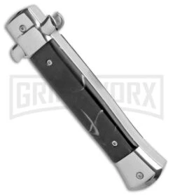 Mago 9" Black Marble Italian Stiletto OTF Automatic Knife Dagger - Satin Plain -Kershaw Shop Mago 9in Black Marble Italian Stiletto OTF Satin Bolsters Dagger Satin GX 33908 jr side large