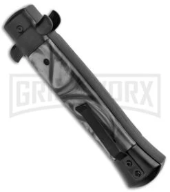 Mago 9" Italian Stiletto Black OTF Automatic Knife Black Acrylic (3.8" Satin) -Kershaw Shop Mago 9in Black Smoke Abyss Italian Dagger OTF Auto Black Satin GX 37083 jr side large