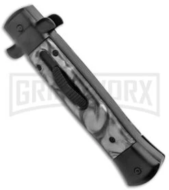 Mago 9" Italian Stiletto Black OTF Automatic Knife Black Acrylic (3.8" Satin) -Kershaw Shop Mago 9in Black Smoke Abyss Italian Dagger OTF Auto Black Satin GX 37083 jr spine large