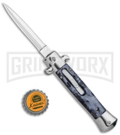 Mago 9" Black Smoke Abyss Italian Dagger OTF Automatic Knife Satin Flat Grind -Kershaw Shop Mago 9in Black Smoke Abyss Italian Dagger OTF Auto Satin GX 37084 jr bottlecap large