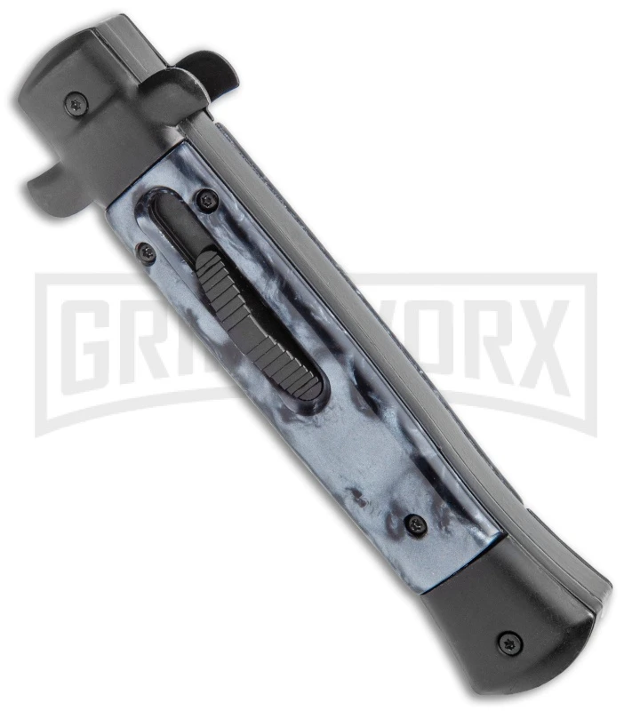 Mago 9" Black Smoke Abyss Italian Stiletto OTF Automatic Knife - Black Bolsters 4 Mago 9" Black Smoke Abyss Italian Stiletto OTF Automatic Knife - Black Bolsters - Image 2