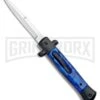 Mago 9" Blue Marble Italian Stiletto OTF Auto Knife Black Bolsters (Bayo Satin) -Kershaw Shop Mago 9in Blue Marble Italian Stiletto OTF Black Bolsters Bayo Satin GX 33947 jr large