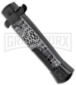 Mago 9" Black Cottonmouth Italian Stiletto OTF Automatic Knife - Satin Dagger -Kershaw Shop Mago 9in Cottonmouth Italian Dagger OTF Auto Black Satin jr side large