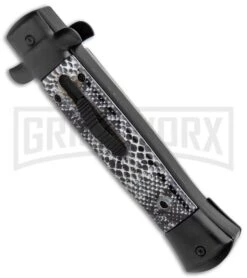 Mago 9" Black Cottonmouth Italian Stiletto OTF Automatic Knife - Satin Dagger -Kershaw Shop Mago 9in Cottonmouth Italian Dagger OTF Auto Black Satin jr spine large