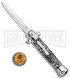 Mago 9" Cottonmouth Italian Stiletto OTF Automatic Knife - Satin Plain Dagger -Kershaw Shop Mago 9in Cottonmouth Italian Stiletto OTF Auto Satin Plain Dagger GX 37457 jr bottlecap large