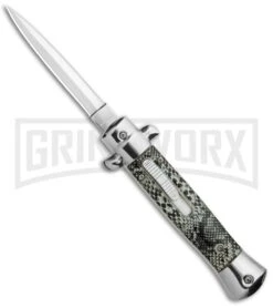 Mago 9" Cottonmouth Italian Stiletto OTF Automatic Knife W/O Clip - Satin Plain