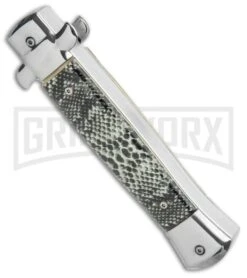 Mago 9" Cottonmouth Italian Stiletto OTF Automatic Knife W/O Clip - Satin Plain -Kershaw Shop Mago 9in Cottonmouth Italian Stiletto OTF Dagger Auto Satin GX 35754 jr side large