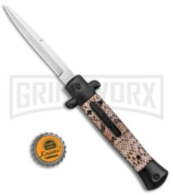 Mago 9" Diamondback Black Italian Stiletto OTF Automatic Bayo (3.8" Satin) -Kershaw Shop Mago 9in Diamondback Black Italian Stiletto OTF Auto Bayo Satin GX 37365 jr bottlecap large