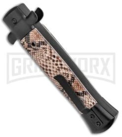 Mago 9" Diamondback Black Italian Stiletto OTF Automatic Bayo (3.8" Satin) -Kershaw Shop Mago 9in Diamondback Black Italian Stiletto OTF Auto Bayo Satin GX 37365 jr side large