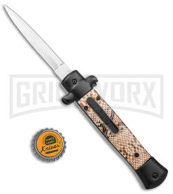 Mago 9" Diamondback Italian Stiletto OTF Automatic Knife - Satin Plain W/o Clip -Kershaw Shop Mago 9in Diamondback Italian Stiletto OTF Auto Satin without Clip BHQ 143886 jr bottlecap large