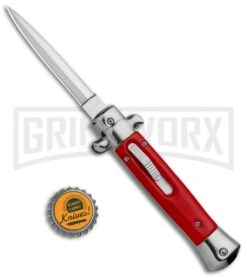 Mago 9" Red Italian Stiletto OTF Automatic - Dagger Satin Plain 11 Mago 9" Red Italian Stiletto OTF Automatic - Dagger Satin Plain -Kershaw Shop Mago 9in Red Italian Stiletto OTF Auto Satin Plain Silver Bolster GX 37038 jr bottlecap large