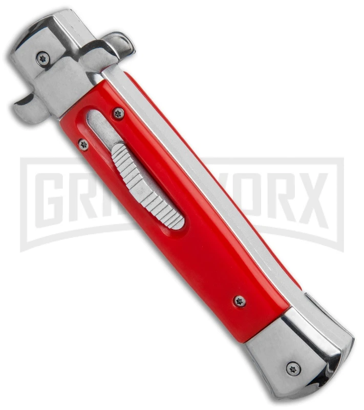 Mago 9" Red Italian Stiletto OTF Automatic - Dagger Satin Plain 4 Mago 9" Red Italian Stiletto OTF Automatic - Dagger Satin Plain - Image 2