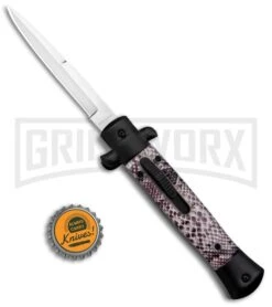 Mago 9" Sidewinder Italian Stiletto OTF Auto Knife Black - Bayonet Satin Plain -Kershaw Shop Mago 9in Sidewinder Italian Stiletto OTF Auto Black Bayo Satin GX 37208 jr bottlecap large