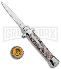 Mago 9" Sidewinder Italian Stiletto OTF Automatic Knife - Satin Plain -Kershaw Shop Mago 9in Sidewinder Italian Stiletto OTF Auto Satin GX 37999 jr bottlecap large