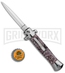 Mago 9" Diamondback Italian Stiletto OTF Automatic Knife - Satin Plain -Kershaw Shop Mago 9in Sidewinder Stiletto Italian Dagger OTF Auto Satin GX 37055 jr bottlecap large