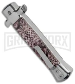 Mago 9" Diamondback Italian Stiletto OTF Automatic Knife - Satin Plain -Kershaw Shop Mago 9in Sidewinder Stiletto Italian Dagger OTF Auto Satin GX 37055 jr side large