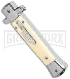 Mago 9" Sim Ivory Italian Stiletto OTF Auto Knife Satin Bolsters - Satin Bayonet -Kershaw Shop Mago 9in Sim Ivory Italian Stiletto OTF Auto Satin Bolsters Satin Bayo GX 37326 jr spine large
