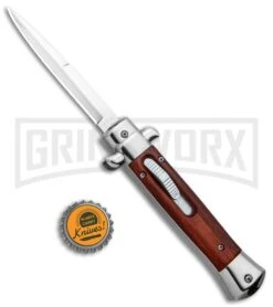 Mago 9" Wood Italian Stiletto OTF Automatic Knife - Satin Plain -Kershaw Shop Mago 9in Wood Italian Stiletto OTF Auto Satin GX 33811 jr bottlecap large