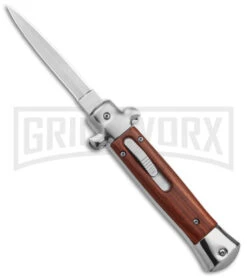 Mago 9" Wood Italian Stiletto OTF Automatic Knife - Satin Dagger