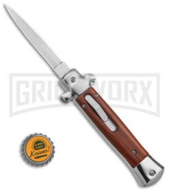 Mago 9" Wood Italian Stiletto OTF Automatic Knife - Satin Dagger -Kershaw Shop Mago 9in Wood Italian Stiletto OTF Automatic Knife Satin Dagger GX 37154 td size large