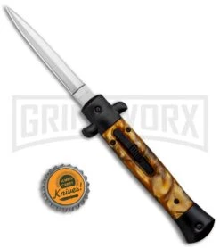Mago 9" Gold Smoke Abyss Italian Stiletto OTF Automatic Knife - Dagger -Kershaw Shop Mago 9in Yellow Marble Italian Dagger OTF Auto Black Satin GX 37086 jr bottlecap large