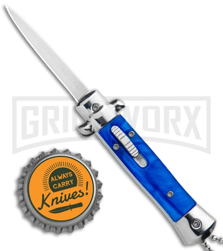 Mago 4.75" Mini Stiletto OTF Automatic Knife - Blue Marble 7 Mago 4.75" Mini Stiletto OTF Automatic Knife - Blue Marble - Image 5