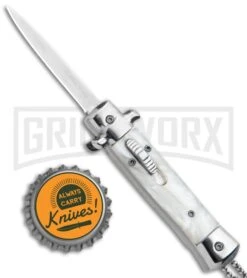 Mago 4.75" Mini Stiletto OTF Automatic Knife - White -Kershaw Shop Mago Mini OTF Stiletto White GX 34271 jr bottlecap large