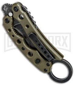 Mantis Vuja De Desert G-10 Balisong Karambit Butterfly Knife - Black SW Plain -Kershaw Shop Mantis Vuja De Balisong Karambit Crossover Desert Tan G 10 Black SW MANMK4DTSW BHQ 56613 jr side large
