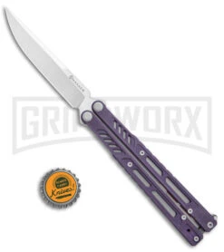 Maxace Banshee V2 Premium Balisong Butterfly Knife Purple G-10 - Satin Plain -Kershaw Shop Maxace Banshee V2 Balisong Butterfly Knife Purple G 10 Satin BHQ 140243 jr bottlecap large