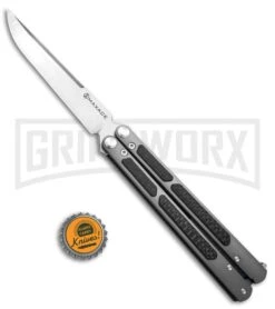 Maxace Covenant Titanium/CF Drop Point Balisong - Satin Plain -Kershaw Shop Maxace Covenant Butterfly Gray Handle Satin Blade Drop Point GX 37723 td size large