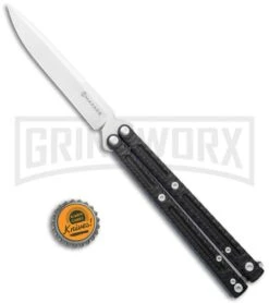 Maxace MidnightCat Obsidian-S Balisong Butterfly Knife Black G-10 - Drop Point -Kershaw Shop Maxace Knives Balisong MidnightCat Black G 10 Satin Bowie MCOS04 GX 36838 jr bottlecap large