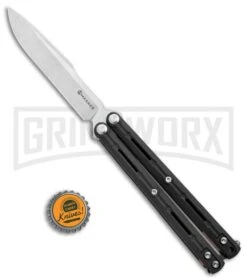 Maxace Knives Balisong Serpent Striker II Black G-10 - Satin Drop Point Plain -Kershaw Shop Maxace Knives Balisong Serpent Striker II Black G 10 Satin DP BHQ 120303 jr bottlecap large