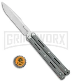 Maxace Knives Balisong Serpent Striker II Gray G-10 - Satin Drop Point Plain -Kershaw Shop Maxace Knives Balisong Serpent Striker II Grey G 10 Satin DP BHQ 120305 jr bottlecap large
