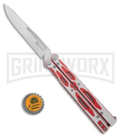 Maxace Unicorn White/Red G-10 Balisong Butterfly Knife - Spear Point Satin Plain -Kershaw Shop Maxace Unicorn Balisong Butterfly Red White G10 Satin SP GX 40488 jr bottlecap large