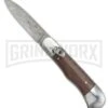 8" Medteh Russian Bottom Bolster Stiletto Wood Automatic Knife - Damascus Plain -Kershaw Shop Medtech 8in Russian Damascus Lever Bottom Bolster BP 18729 jr large