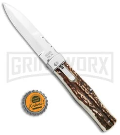 Mikov 241 Predator Stag Automatic Lever Lock Knife File Work - Bayo -Kershaw Shop Mikov 241 Predator LL Bayo Auto Stag File Work Satin BHQ 104172 jr bottlecap large