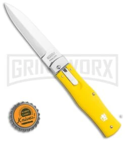 Mikov 241 Predator ABS Yellow Automatic Lever Lock Knife - Polish Plain -Pocket -Kershaw Shop Mikov 241 Predator Lever Lock Automatic Knife Yellow 3.75 Polish Pocket Clip BHQ 117840 LS Bottlecap large