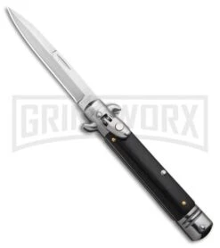 Milano 8.5" Lever Lock Automatic Knife Black Wood - Bayonet Satin