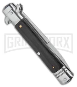 Milano 8.5" Lever Lock Automatic Knife Black Wood - Bayonet Satin -Kershaw Shop Milano 8.5 Lever Lock Automatic Knife Black Wood Bayonet Satin GX 33720 ns side large