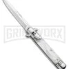 Milano 8.5" Lever Lock Automatic Knife White Marble - Bayonet Satin