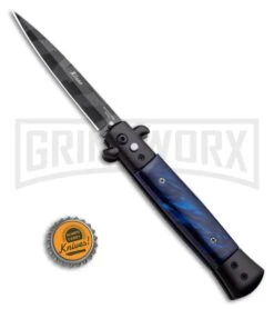Milano 9" Stiletto Blue Acrylic Automatic Knife - Bayonet Zebra Stripe -Kershaw Shop Milano 9 Stiletto Blue Acrylic Automatic Knife Bayonet Zebra GX 33719 ns bottlecap large