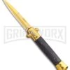 Milano 9" Italian Stiletto Wood Black Automatic Knife - Bayonet Gold